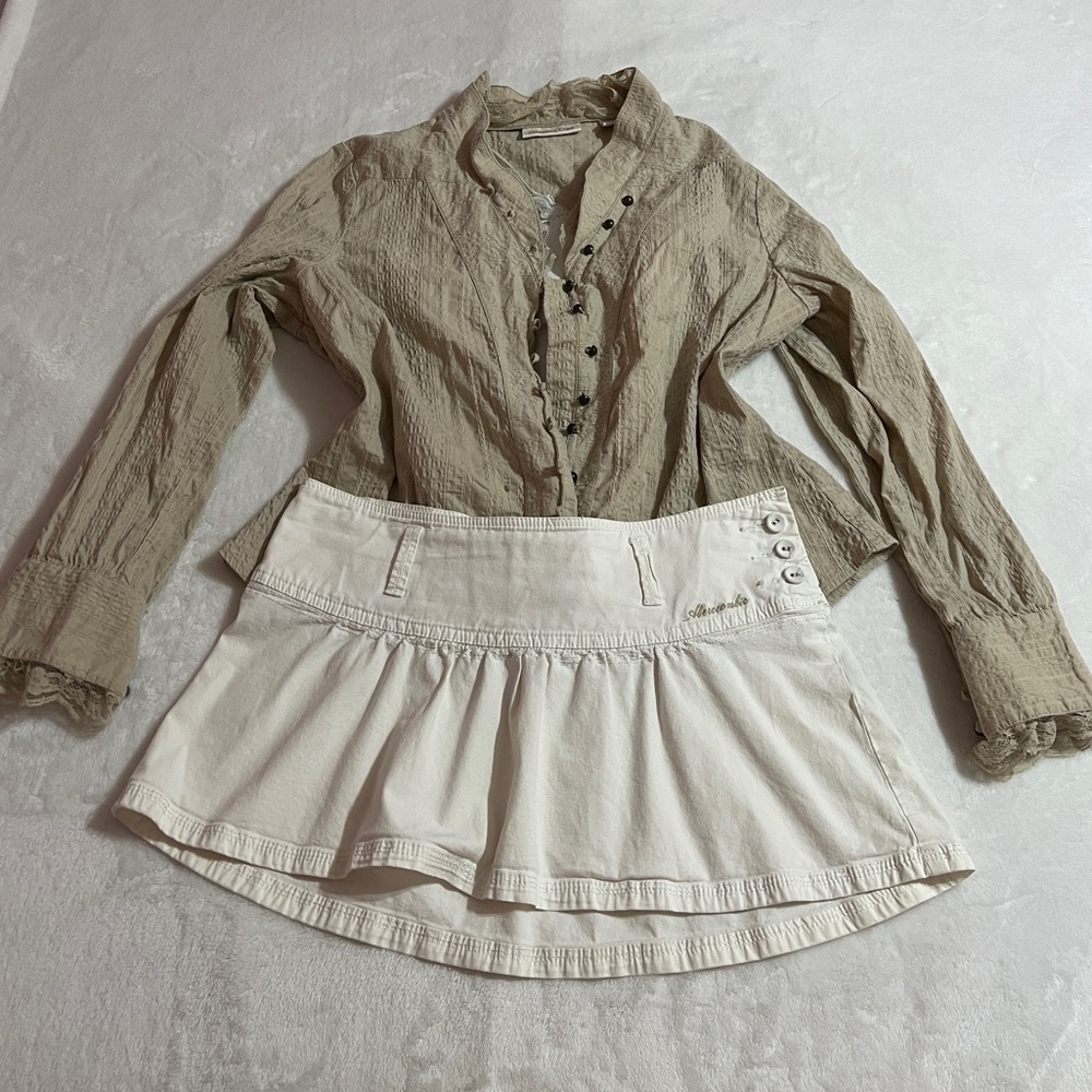 Tan Lacey Button Down Blouse